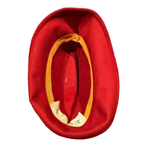 1960's American Vintage Emme Boutique Red Wool Hat, Feathers, fold over size S-M - Picture 12 of 17